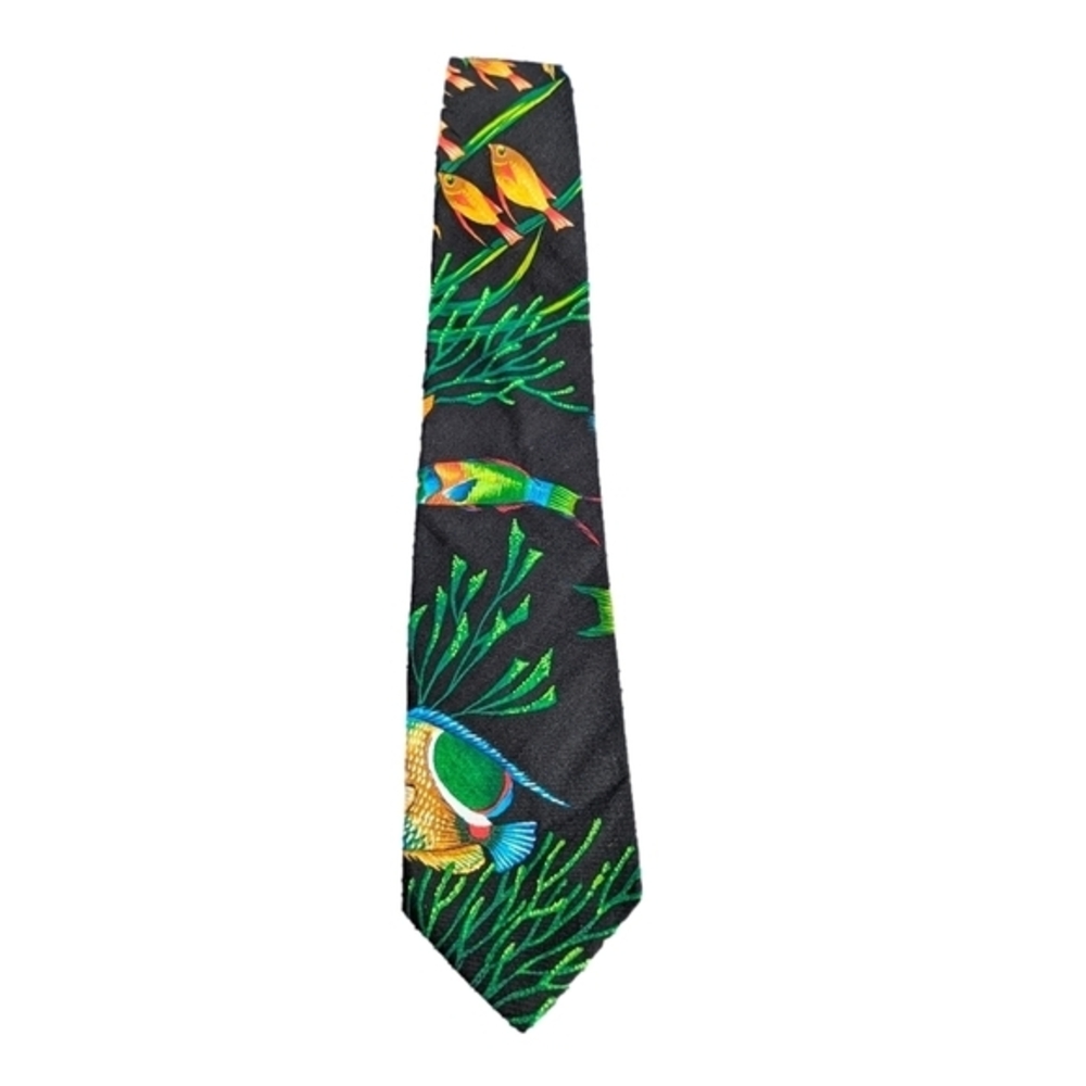 NWT Kinsmiths Mens Black Tropical Fish Marine‎ Life Hand Tailored Novelty Tie